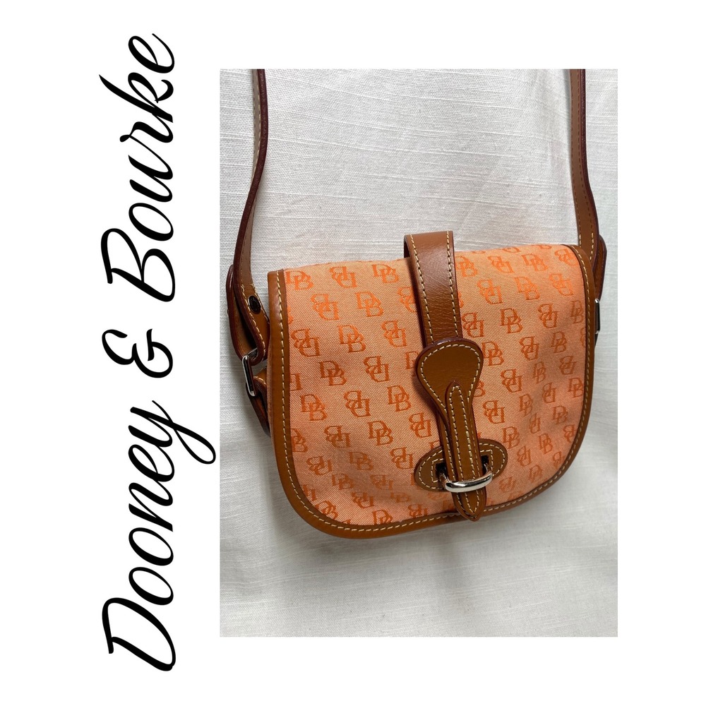 Dooney & Bourke Vintage Orange Monogram Mini Crossbody Saddle Bag‎